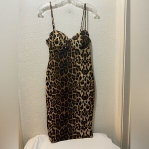 PRIVY leopard Black brown  Sleeveless Midi Sheath Cocktail Dress large